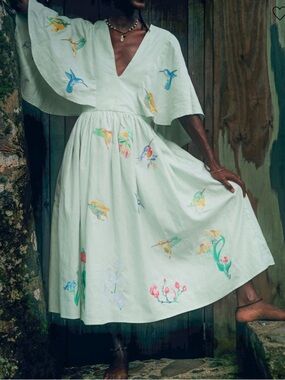 Fanm Mon Afyon white Swazo Cotton Midi Dress Size Medium 38583